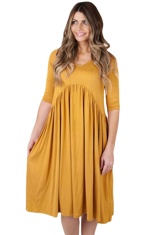 BY61653-7 Yellow  Sleeve Draped Swing Dress